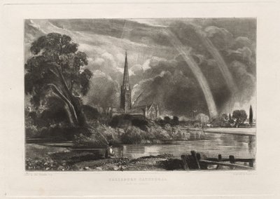 Salisbury Cathedral from the Meadows Small Plate, 1855. tekijältä David Lucas