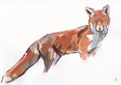 Red Fox, 2021 (guassi ja vesiväri/liitu paperille) tekijältä David Mayer