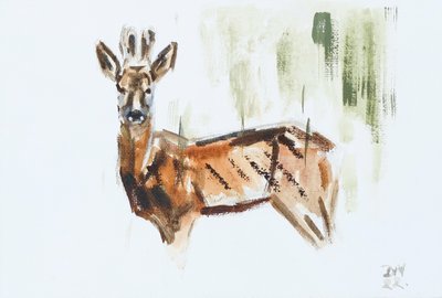 Metsäkauris (Buck), 2022 (öljy kankaalle) tekijältä David Mayer