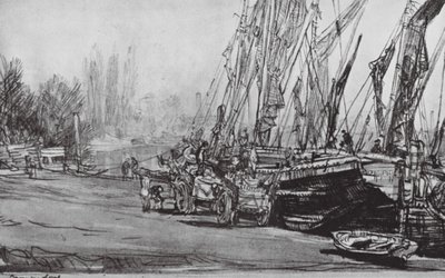 Lontoo: Chiswick, Low Tide (litografia). tekijältä David Muirhead (after) Bone