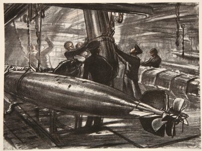 Taistelulaivan upotetussa torpedohuoneistossa, kuvitus teoksesta 
