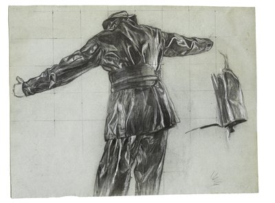 Tutkimus talviaikaista miinanlaskua varten Islannin edustalla, 1942, kate 9 (hiilikynä ja liitu paperille). tekijältä David Muirhead Bone