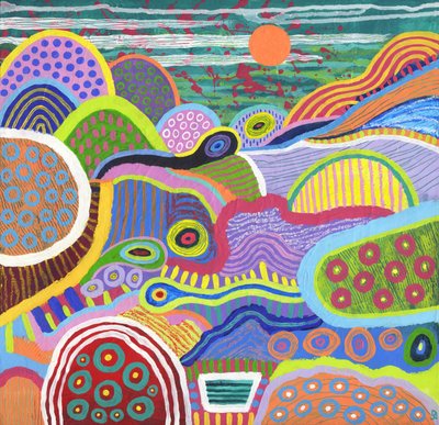 Floating World Valley, 2021 (akryyli ja öljypastelli kankaalle) tekijältä David Newton