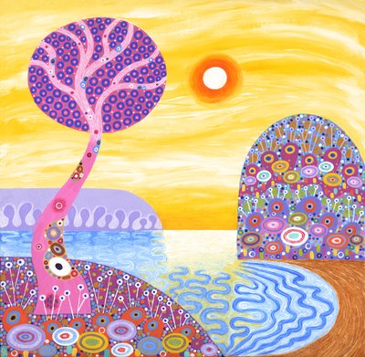 Auringonlaskun poukama, 2016 (akryyli kankaalle) tekijältä David Newton