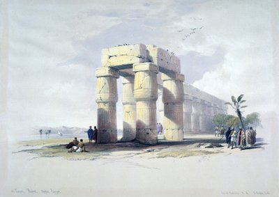 Luxorissa, Thebassa, Ylä-Egyptissä": litografia skotlantilaisen taiteilijan David Robertsin (1796-1864) akvarellin mukaan. Muinainen Egypti Arkeologia tekijältä David Roberts