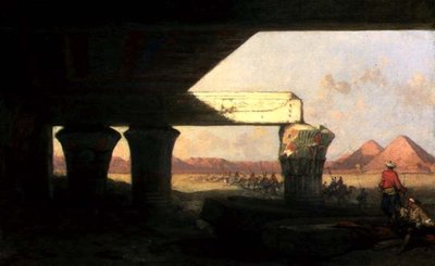 Egyptiläinen maisema, josta on kaukainen näkymä pyramideille tekijältä David Roberts