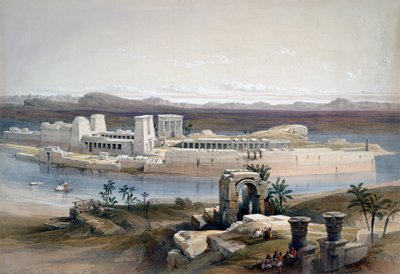 Yleinen näkymä Philaen saarelle, Nubia, 1838 tekijältä David Roberts