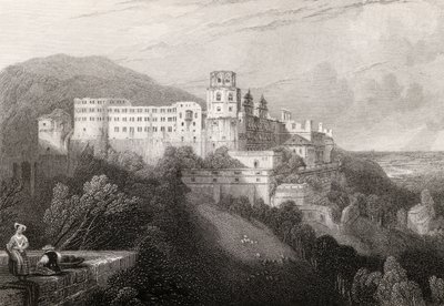 Heidelbergin linna, Heidelberg, J.T.Willmoren kaivertama teokseen The Pilgrims of the Rhine, julkaistu 1840 tekijältä David Roberts