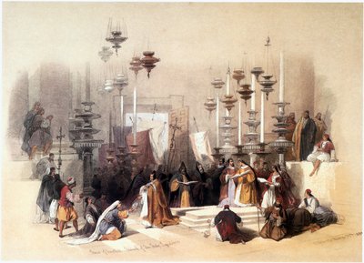 Pyhässä maassa: Jerusalem, Pyhän haudan kirkko, voitelukivi ... tekijältä David Roberts