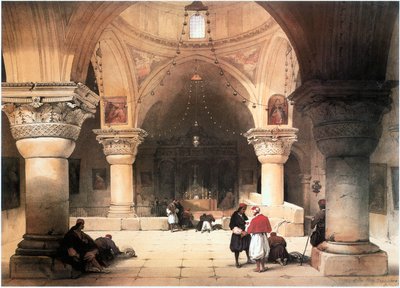 Pyhässä maassa: Jerusalem, Pyhän haudan kirkko, krypta (kaiverrus). tekijältä David Roberts