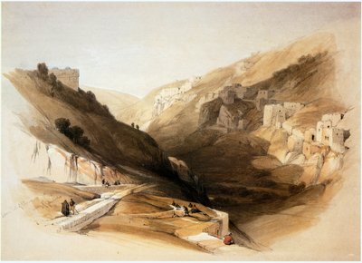 Pyhässä maassa: Siloahin alampi allas (kaiverrus): Jerusalem, Kidronin laakso, Siloahin alampi allas (kaiverrus) tekijältä David Roberts