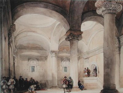 Moskeijan sisustus, n. 1835 (akvarelli paperille) tekijältä David Roberts
