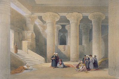 Esnan temppelin sisustus Ylä-Egyptissä, "Egypti ja Nubia", kaiverrettu Louis Haghe, julkaistu Lontoossa, 1838 (värilitho) tekijältä David Roberts