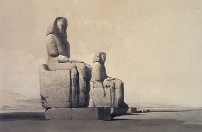Patsaat Thebessa, Egyptissä, c1845 (litografia) tekijältä David Roberts