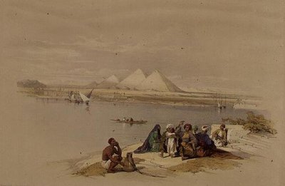 Gizan pyramidit Niililtä, kirjasta "Egypti ja Nubia", osa 1 (litografia). tekijältä David Roberts