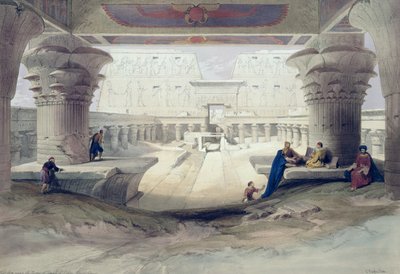 Näkymä Edfoun temppelin porttikongin alta, Ylä-Egypti, levy 32 Egyptin ja Nubian niteestä I, kaiverrettu Louis Haghe (1806-85) pub. 1846 tekijältä David Roberts
