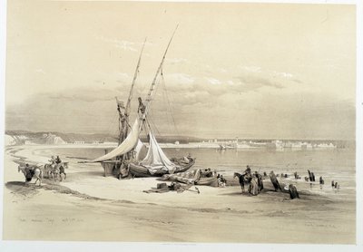 Näkymä Tyren (Tyre) kaupungista Libanonissa, piirustus tehty 27.04.1839 "" Pyhässä maassa", Lontoo 1849 tekijältä David Roberts