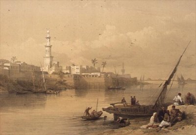 Näkymä Niilille, lautta Gizaan, "Egypti ja Nubia", Vol.3 (litho) tekijältä David Roberts