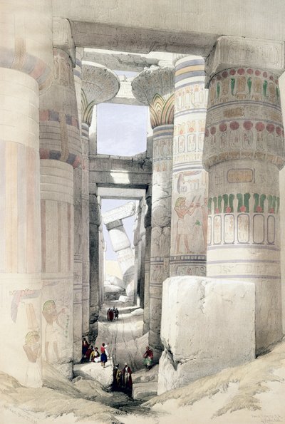 "Näkymä Pylväshallin läpi, Karnak", Egypti, 1845 tekijältä David Roberts