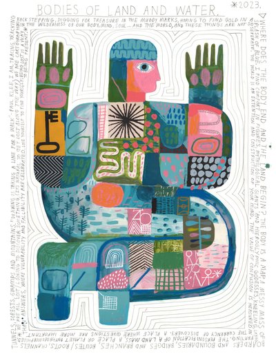 Bodies Of Land And Water, 2023 (akryyli ja lyijykynä paperille) tekijältä David Shillinglaw