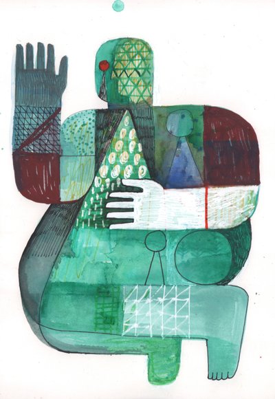 Bodies of Land and Water 1, 2023 (sekoitettu maali paperille) tekijältä David Shillinglaw
