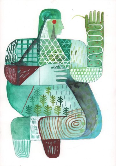 Bodies of Land and Water 4, 2023 (sekoitettu maali paperille) tekijältä David Shillinglaw