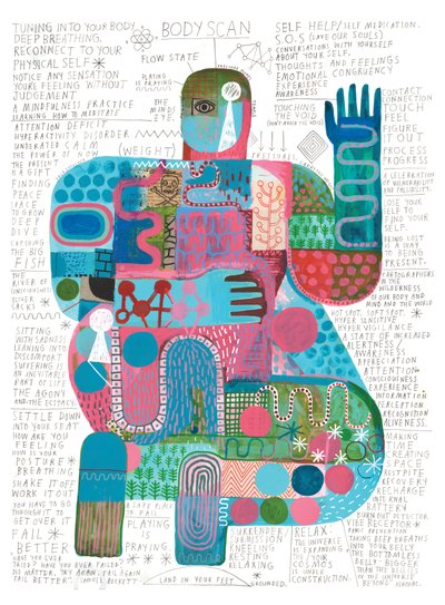 Body Scan, 2023 (akryyli  lyijykynä paperille) tekijältä David Shillinglaw