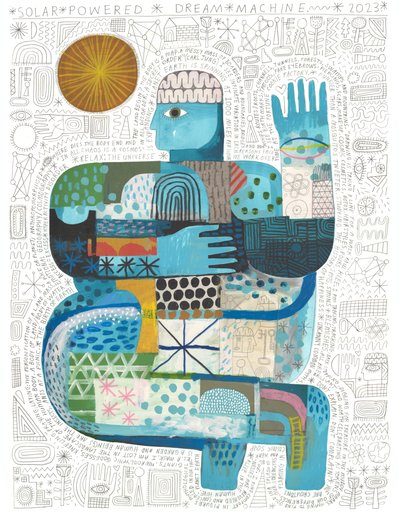 Solar Powered Dream Machine, 2023 (akryyli ja lyijykynä paperille) tekijältä David Shillinglaw