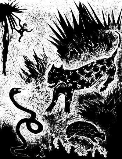 Kuvitus kirjasta Just so Stories..., kirjoittanut Rudyard Kipling, 1931. tekijältä David Sterenberg