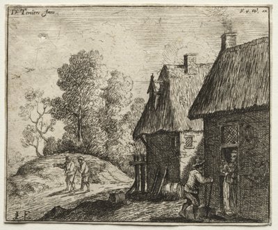 Talonpoika puhuu naiselle tekijältä David Teniers