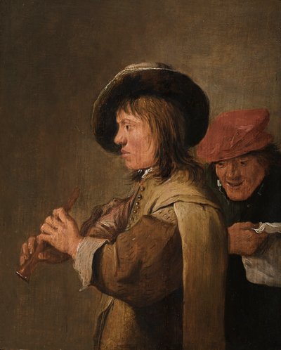 Huilunsoittaja profiilissa tekijältä David Teniers the Younger