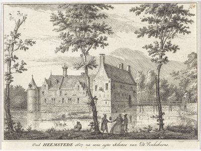 Näkymä vanhalle Heemstedelle Oud Heemstede 1607. D. Vinkeboonsin egte-luonnoksen jälkeen (otsikko esineessä) tekijältä David Vinckboons (I)