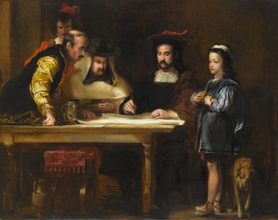 Kristoffer Kolumbus La Rábidan luostarissa selittämässä aiottua matkaansa, 1834. tekijältä David Wilkie