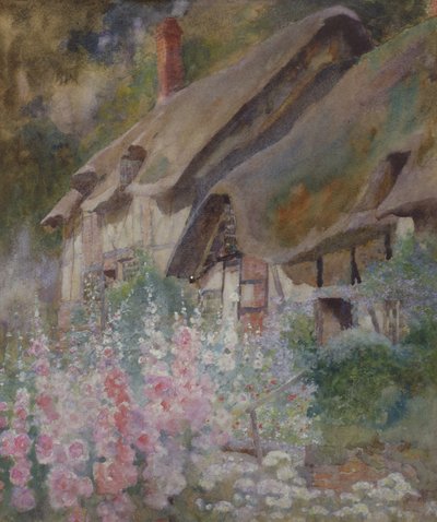 Anne Hathaways Cottage (kynä ja wc korotettu valkoisella paperilla) tekijältä David Woodlock