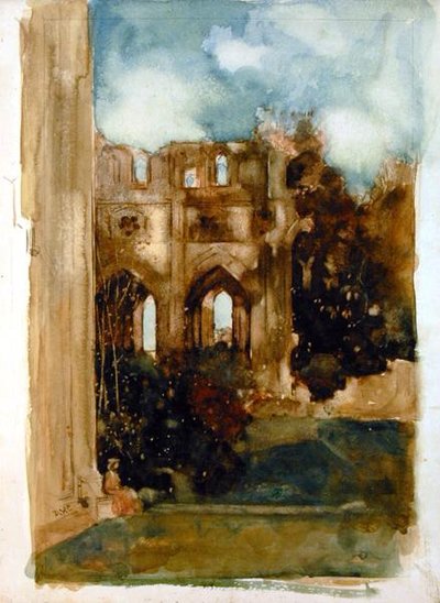 Dryburgh Abbey (akvarelli paperille) tekijältä David Young Cameron