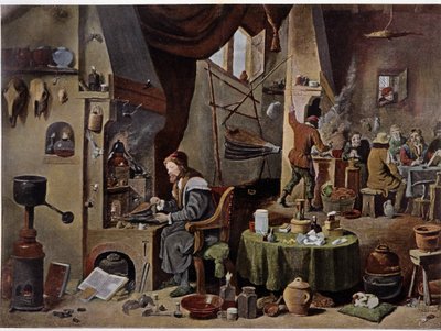 Alkemistilaboratorio 1600-luvulla - David Téniers nuoremman maalauksen mukaan tekijältä David the Younger (after) Teniers