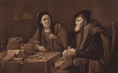 The Misers, Lontoon kansallisgalleriassa olevasta kuvasta (litografia). tekijältä David the Younger (after) Teniers