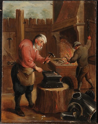 Allegoria neljästä elementistä: Tuli (öljy paneelissa) tekijältä David the Younger (follower of) Teniers