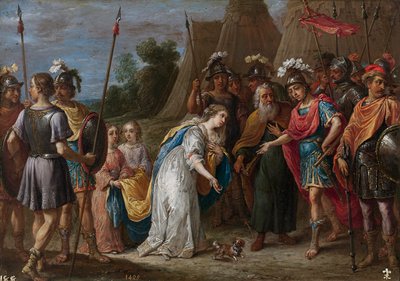 Eustathius rukoilee Armidan (Armide) puolesta Godfreyn Bouillonin (Godefroy de Bouillon) kanssa tekijältä David Teniers the Younger