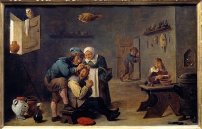 Lääketiede: "" Kirurginen leikkaus"" David Teniersin maalaus II nuori (1610-1690) (ec.flam.) Sun. 0,33x0,25 m Madrid, Prado-museo tekijältä David Teniers the Younger