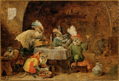 Apinat juovat ja polttavat ... tekijältä David the Younger Teniers