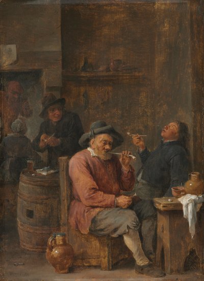 Talonpojat tupakoimassa majatalossa, n. 1640 (öljy puulle) tekijältä David the Younger Teniers