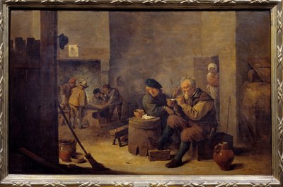 Tupakointi hostellissa David Teniers II Nuoren (1610-1690) maalaus 1600-luvun su. 0,4x0,62 m Madrid, Pradon museo tekijältä David Teniers the Younger