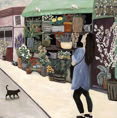 Kukkakauppa St. Germain, 2018 (akryyli kankaalle) tekijältä Deborah Eve Alastra