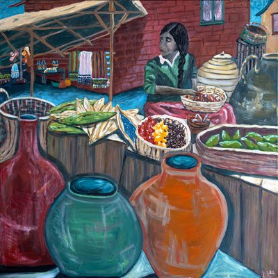 Mercado, 2023 (akryyli kankaalle) tekijältä Deborah Eve Alastra