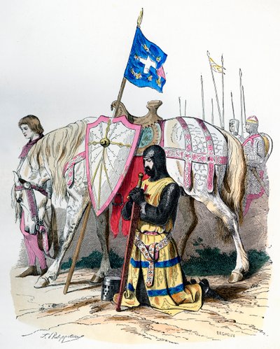 Ritari, joka pitää rukouksen ennen lähtöä toiseen ristiretkeen, 1146 1882-1884. tekijältä Deghouy