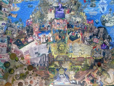 Death of Credit, 2010 (kollaasi ja sekatekniikka kankaalle) tekijältä Deirdre Kelly
