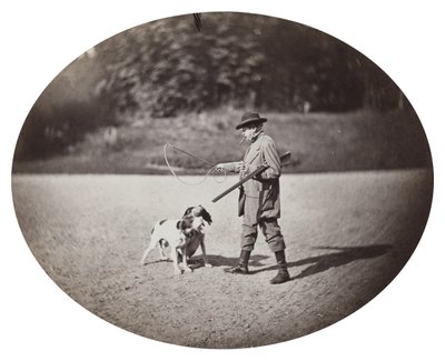 Hunter with Dogs, n. 1862 (albumin hopeaprintti) tekijältä Delmaet and Durandelle