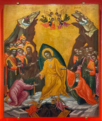 "Kristuksen laskeutuminen helvettiin", noin 1710 (tempera puulle). tekijältä Demetrios Phoskalis