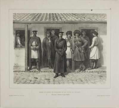 Linjan kasakkahenkivartijat, Kuuban, Taman, Détroit de Yéni-Kaleb, 9. lokakuuta 1837. tekijältä Denis Auguste Marie Raffet